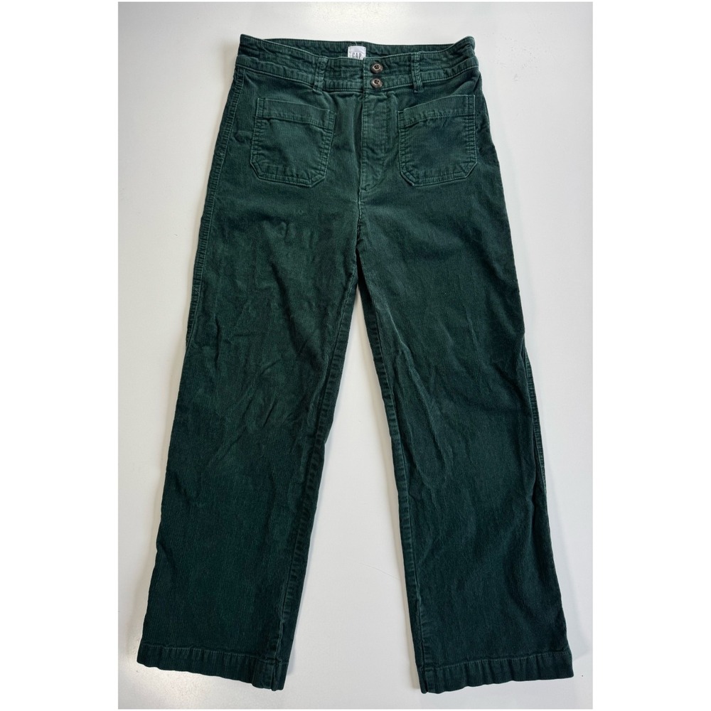 GAP High Rise Wide Leg Corduroy Pant Womens 26 Green‎ Stretch Patch Pockets